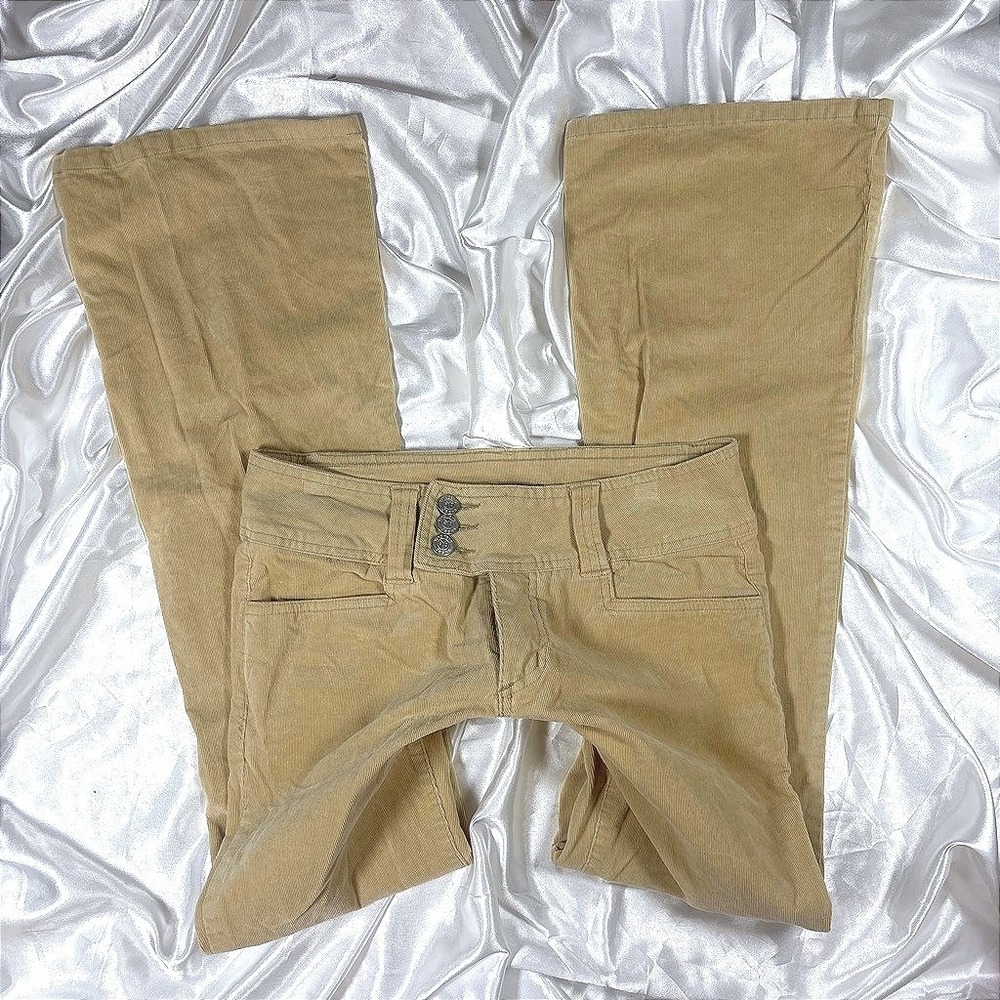 y2k vintage Corduroy Pants Tan Beige Low Rise Flare Leg Y&F 7/8